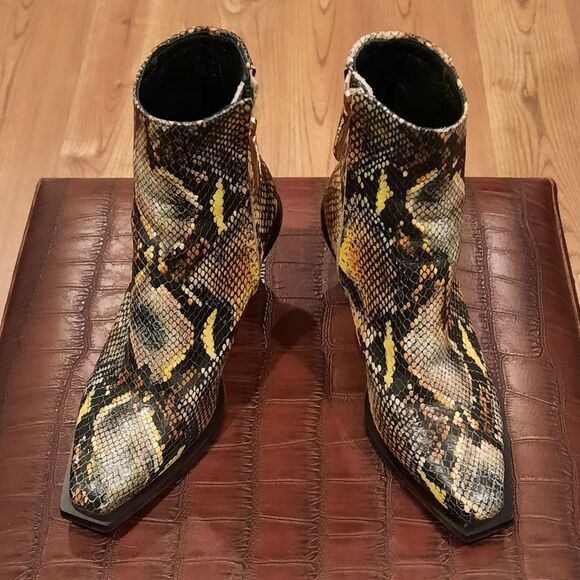 Reike Nen Womens Leather Python Ankle Boots In Multicolor Wave heel - Picture 1 of 8